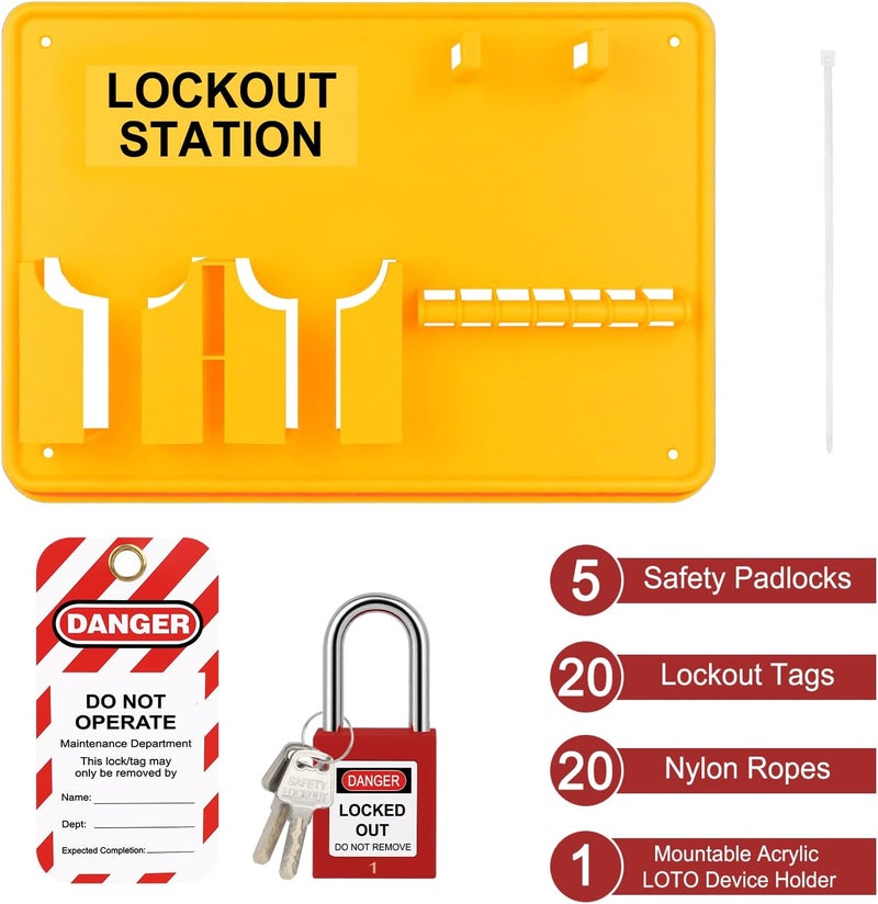 Xeoca Lockout Tagout Station with Loto Devices - Lock Out Tag Out Kit Board with 4 Pack Safety Lock Set, Hasp for Padlocks, 20 Do Not Operate Tags - Image 3
